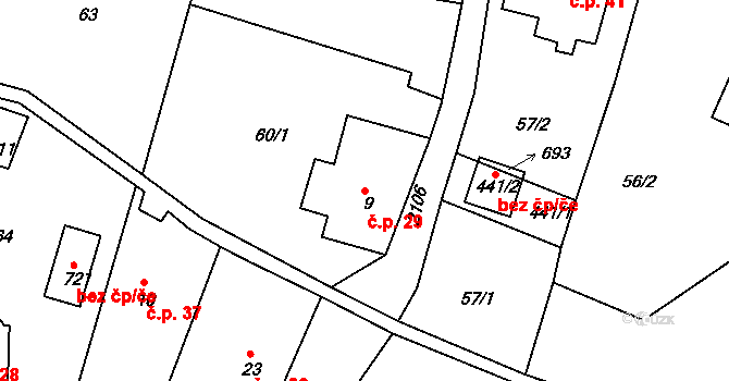 Kateřina 29, Dolní Podluží na parcele st. 9 v KÚ Dolní Podluží, Katastrální mapa