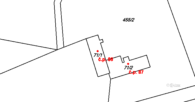 Šindelová 86 na parcele st. 71/1 v KÚ Šindelová, Katastrální mapa