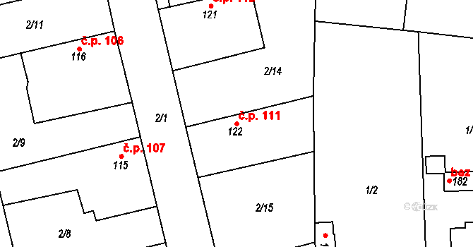 Spomyšl 111 na parcele st. 122 v KÚ Spomyšl, Katastrální mapa