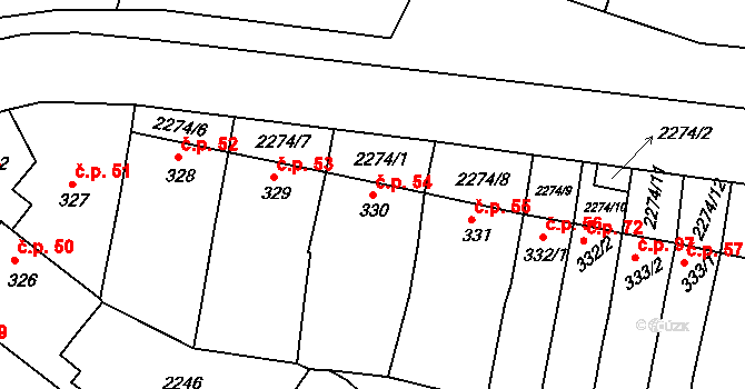 Pecínov 54, Nové Strašecí na parcele st. 330 v KÚ Nové Strašecí, Katastrální mapa