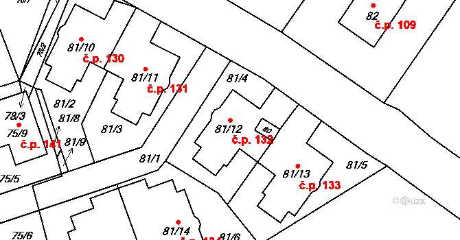 Přední Kopanina 132, Praha na parcele st. 81/12 v KÚ Přední Kopanina, Katastrální mapa