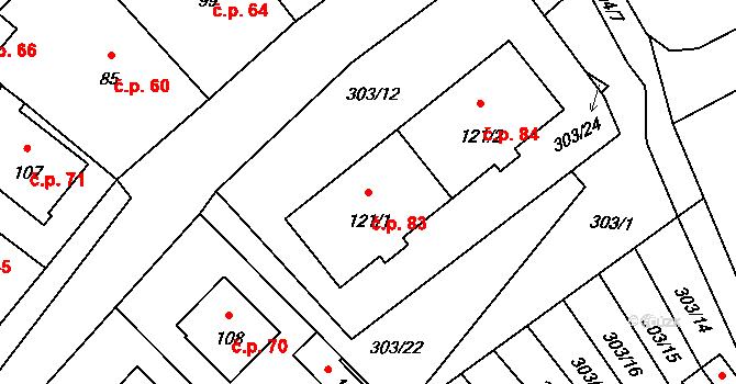Rodvínov 83 na parcele st. 121/1 v KÚ Rodvínov, Katastrální mapa