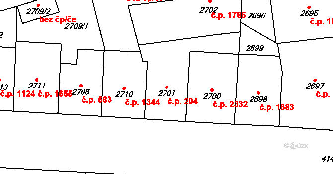 Vinohrady 204, Praha na parcele st. 2701 v KÚ Vinohrady, Katastrální mapa