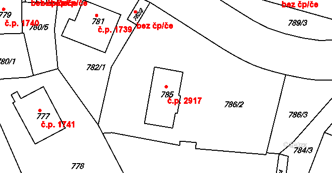 Smíchov 2917, Praha na parcele st. 785 v KÚ Smíchov, Katastrální mapa
