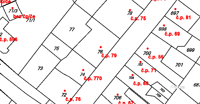 Ďáblice 79, Praha na parcele st. 76 v KÚ Ďáblice, Katastrální mapa
