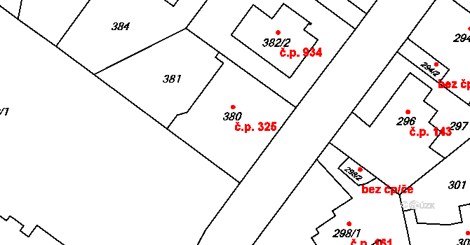 Kyje 325, Praha na parcele st. 380 v KÚ Kyje, Katastrální mapa