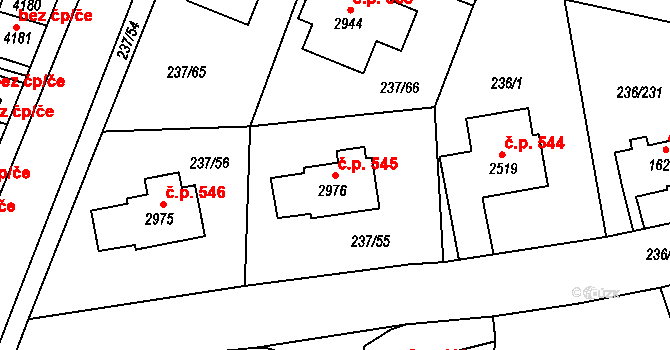 Střední Předměstí 545, Trutnov na parcele st. 2976 v KÚ Trutnov, Katastrální mapa