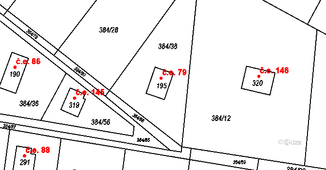 Mokrovraty 79 na parcele st. 195 v KÚ Mokrovraty, Katastrální mapa