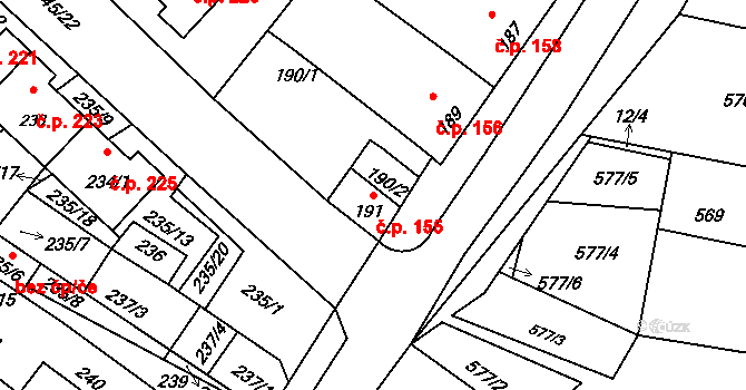 Jevišovka 155 na parcele st. 191 v KÚ Jevišovka, Katastrální mapa