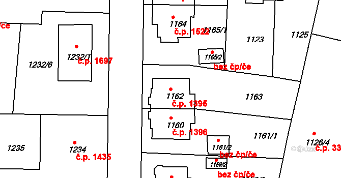 Česká Lípa 1395 na parcele st. 1162 v KÚ Česká Lípa, Katastrální mapa