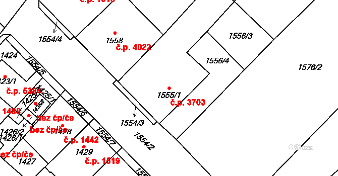 Chomutov 3703 na parcele st. 1555/1 v KÚ Chomutov I, Katastrální mapa