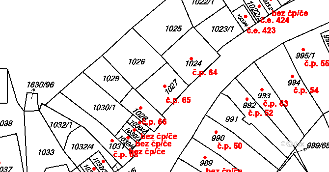 Teplické Předměstí 65, Bílina na parcele st. 1027 v KÚ Bílina, Katastrální mapa