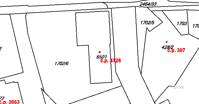 Jablonec nad Nisou 4726 na parcele st. 6501 v KÚ Jablonec nad Nisou, Katastrální mapa