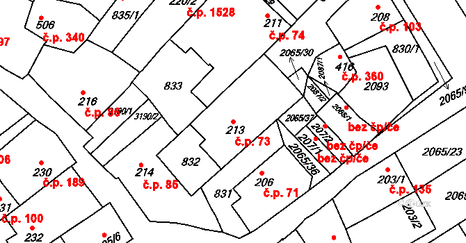 Mařatice 73, Uherské Hradiště na parcele st. 213 v KÚ Mařatice, Katastrální mapa