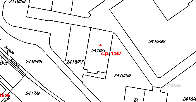 Hostivař 1447, Praha na parcele st. 2416/3 v KÚ Hostivař, Katastrální mapa