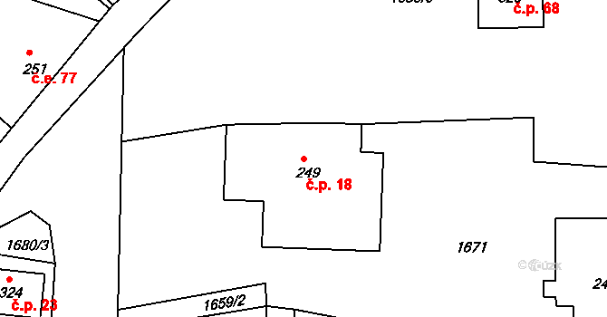 Karlovka 18, Velká Bukovina na parcele st. 249 v KÚ Karlovka, Katastrální mapa