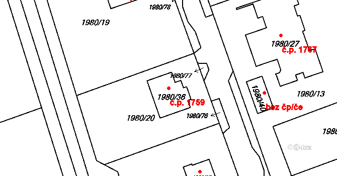 Jirkov 1759 na parcele st. 1980/36 v KÚ Jirkov, Katastrální mapa