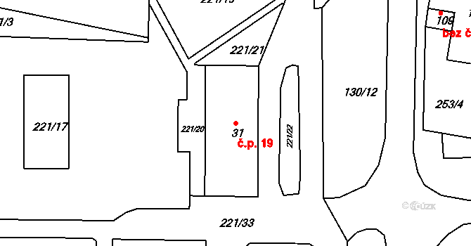 Chbany 19 na parcele st. 31 v KÚ Chbany, Katastrální mapa