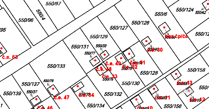 Ráj 49, Karviná na parcele st. 550/38 v KÚ Ráj, Katastrální mapa