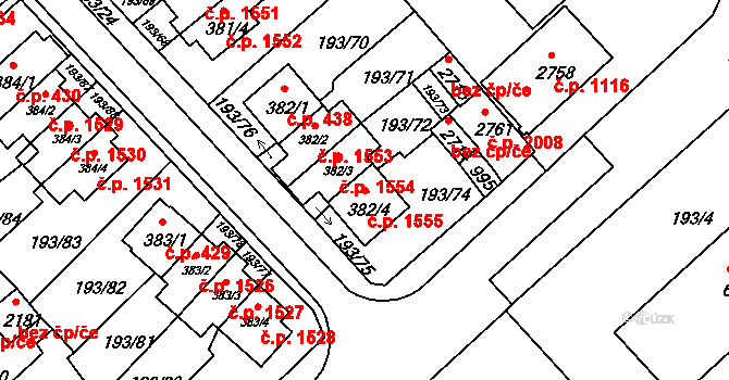 Sezimovo Ústí 1555 na parcele st. 382/4 v KÚ Sezimovo Ústí, Katastrální mapa