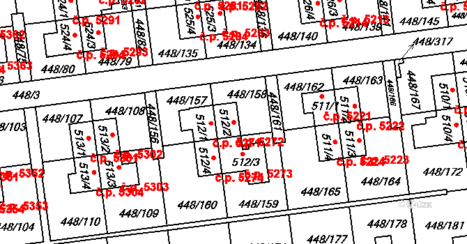 Otrokovice 5272 na parcele st. 512/2 v KÚ Otrokovice, Katastrální mapa