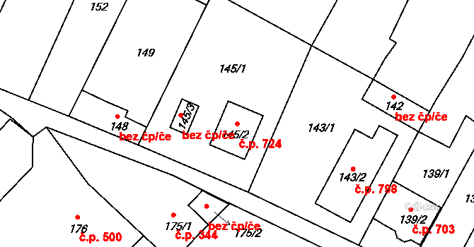 Lednice 724 na parcele st. 145/2 v KÚ Lednice na Moravě, Katastrální mapa
