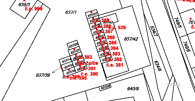 Bučovice 383 na parcele st. 637/33 v KÚ Bučovice, Katastrální mapa