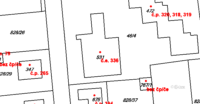 Louky 336, Zlín na parcele st. 531 v KÚ Louky nad Dřevnicí, Katastrální mapa