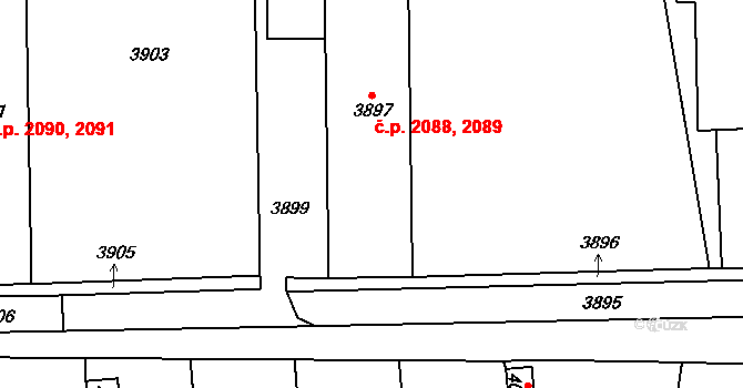 Žďár nad Sázavou 4 2088,2089, Žďár nad Sázavou na parcele st. 3897 v KÚ Město Žďár, Katastrální mapa