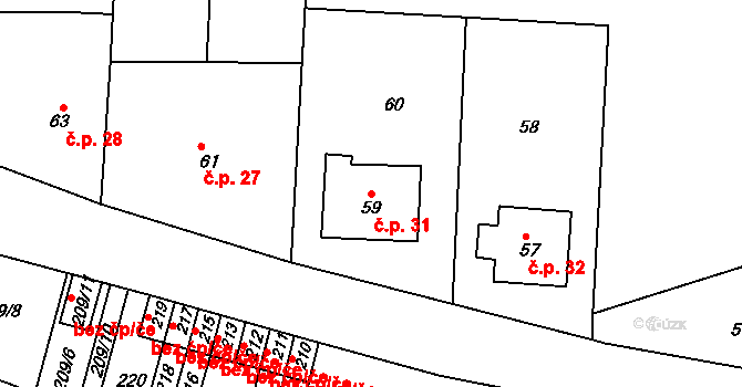 Střemchoví 31, Dolní Loučky na parcele st. 59 v KÚ Střemchoví, Katastrální mapa
