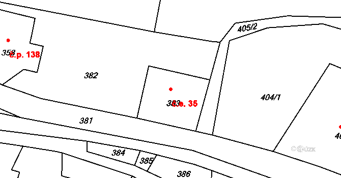 Horní Chřibská 35, Chřibská na parcele st. 383 v KÚ Horní Chřibská, Katastrální mapa