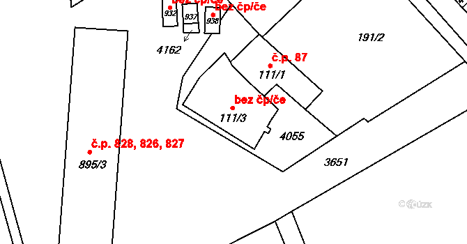 Hranice 38787377 na parcele st. 111/3 v KÚ Hranice u Aše, Katastrální mapa