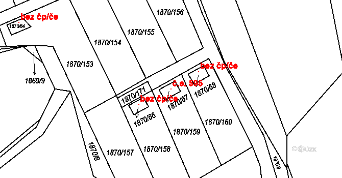 Miřetice u Klášterce nad Ohří 595, Klášterec nad Ohří na parcele st. 1870/67 v KÚ Miřetice u Klášterce nad Ohří, Katastrální mapa