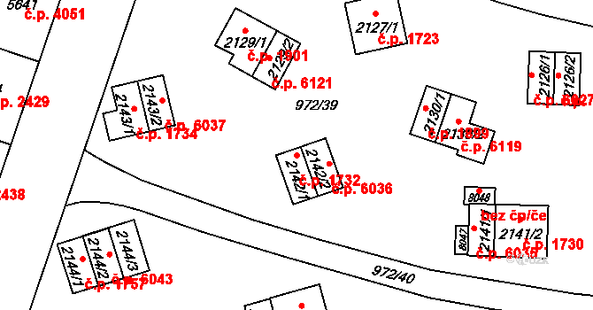 Zlín 1732 na parcele st. 2142/1 v KÚ Zlín, Katastrální mapa