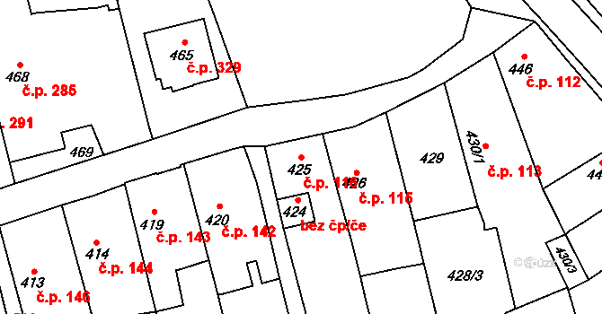 Kylešovice 116, Opava na parcele st. 425 v KÚ Kylešovice, Katastrální mapa