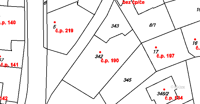 Štěpánkovice 190 na parcele st. 342 v KÚ Štěpánkovice, Katastrální mapa