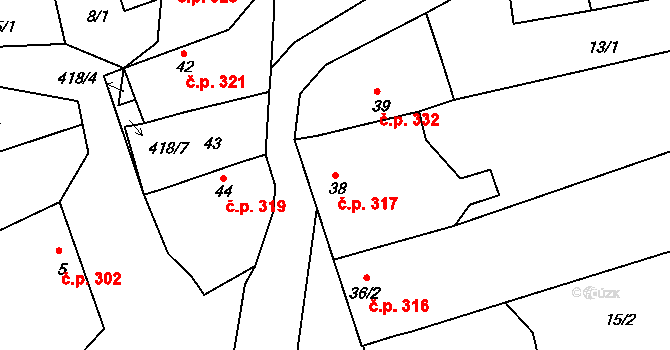 Javorovec 317, Mistřice na parcele st. 38 v KÚ Javorovec, Katastrální mapa