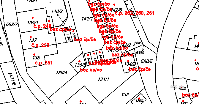 Praha 46748377 na parcele st. 141/4 v KÚ Radlice, Katastrální mapa