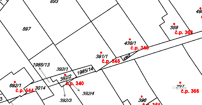 Nedakonice 345 na parcele st. 391/1 v KÚ Nedakonice, Katastrální mapa