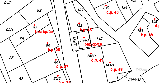 Hostim 48675377 na parcele st. 139/1 v KÚ Hostim, Katastrální mapa