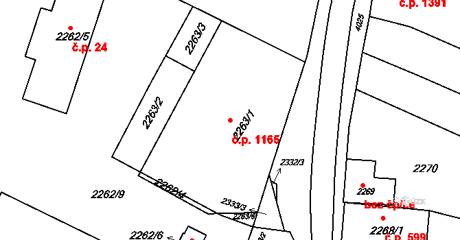 Kunovice 1165 na parcele st. 2263/1 v KÚ Kunovice u Uherského Hradiště, Katastrální mapa