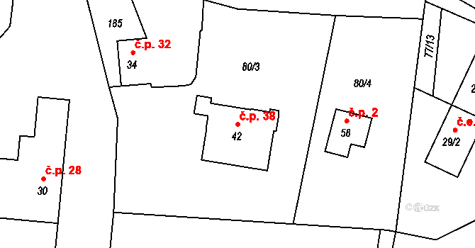 Milá 38, Bečov na parcele st. 42 v KÚ Milá, Katastrální mapa