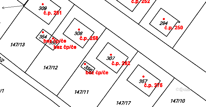Mrákotín 262 na parcele st. 307 v KÚ Mrákotín u Telče, Katastrální mapa
