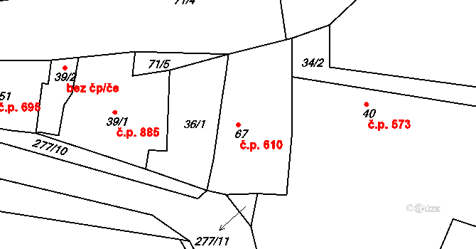 Rudná 610 na parcele st. 67 v KÚ Hořelice, Katastrální mapa