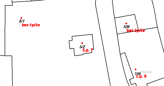 Křenovy 7 na parcele st. 5/2 v KÚ Křenovy, Katastrální mapa