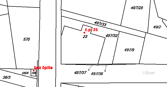 Strašov 25 na parcele st. 23 v KÚ Strašov, Katastrální mapa