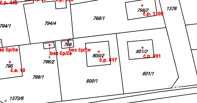 Vejprnice 617 na parcele st. 800/2 v KÚ Vejprnice, Katastrální mapa