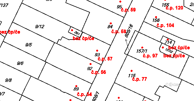 Nové Jesenčany 57, Pardubice na parcele st. 93 v KÚ Nové Jesenčany, Katastrální mapa