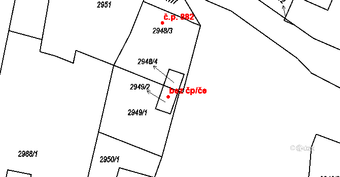 Kunovice 78136377 na parcele st. 2949/2 v KÚ Kunovice u Uherského Hradiště, Katastrální mapa