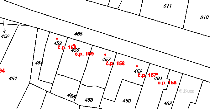 Jestřebí 158, Rájec-Jestřebí na parcele st. 457 v KÚ Jestřebí, Katastrální mapa